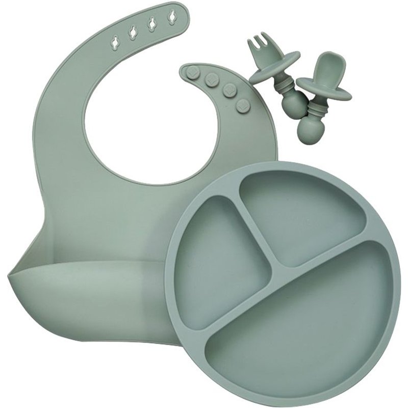 Bavoirs en Silicone pour nouveau né, ensemble d'assiettes à dîner en Silicone, cuillère en Silicone pour enfants