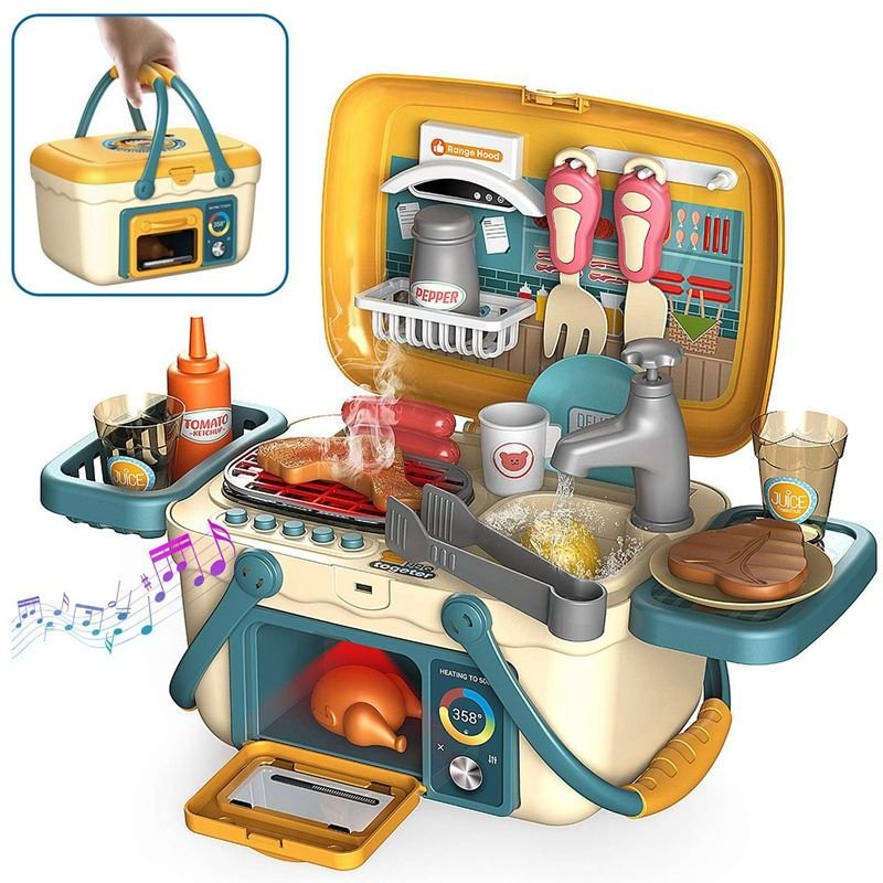 Jeu de barbecue pour enfants, panier de cuisine pour pique nique, jouets avec musiques et lumières, simulation d'aliments, jeu de rôle