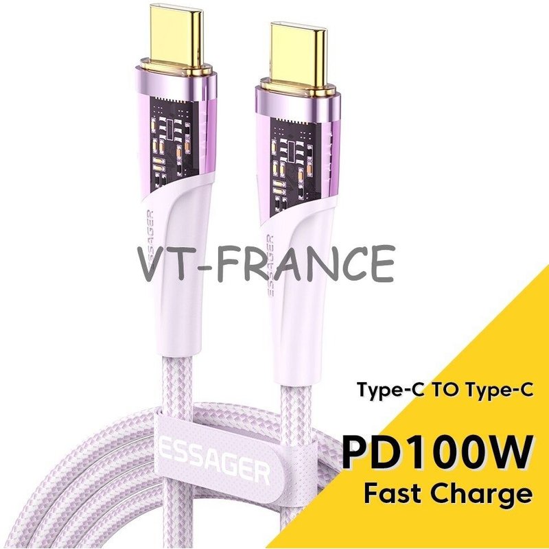 Cable USB Type C a C Charge Rapide 100W, Couleur: Mauve, Longueur: 1m