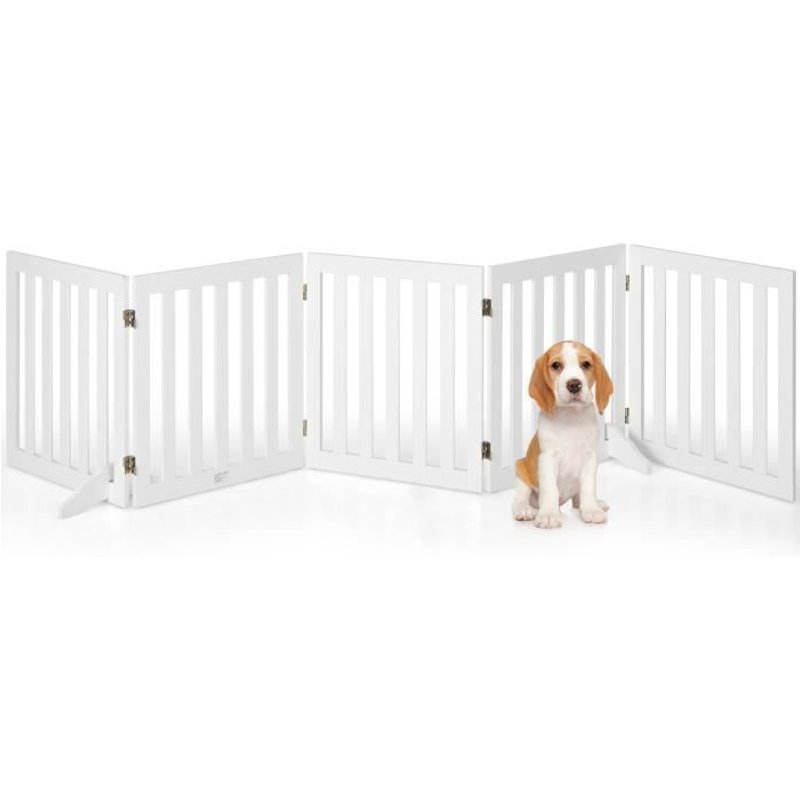 COSTWAY Barrière de Sécurité pour Chien 5 Panneaux avec 2 Pieds de Soutien 254x60 CM Barrière Modulable Pliable pour Animaux Blanc