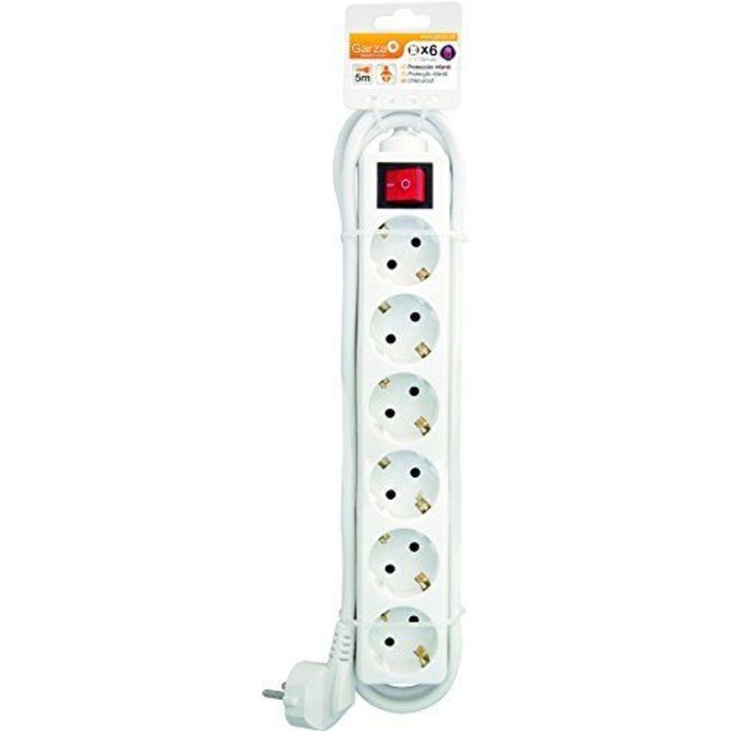 Garza 420022 power-base multiple Basic de 6 prises schuko, câble 1.5 mm x 5 m, couleur, blanc, Medium