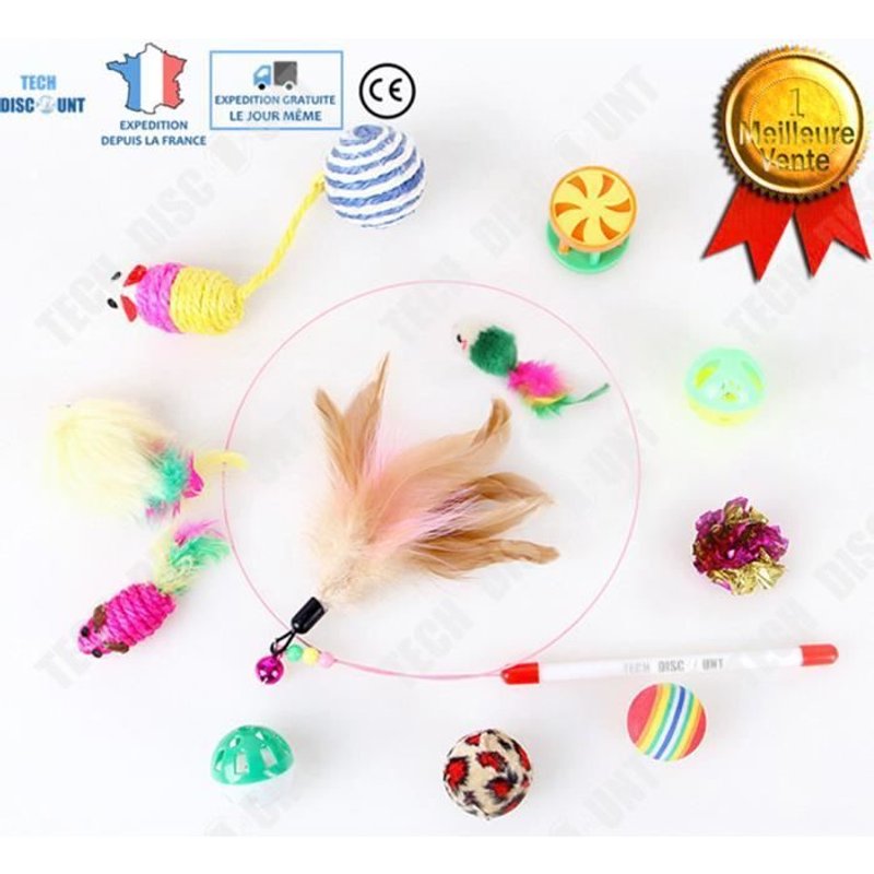 Td® Ensemble De Jouets Pour Chats Animaux Interactifs Pas Cher A Plumes Souris Canne A Peche Balle Lot Chenille Set Pack 12 Pieces