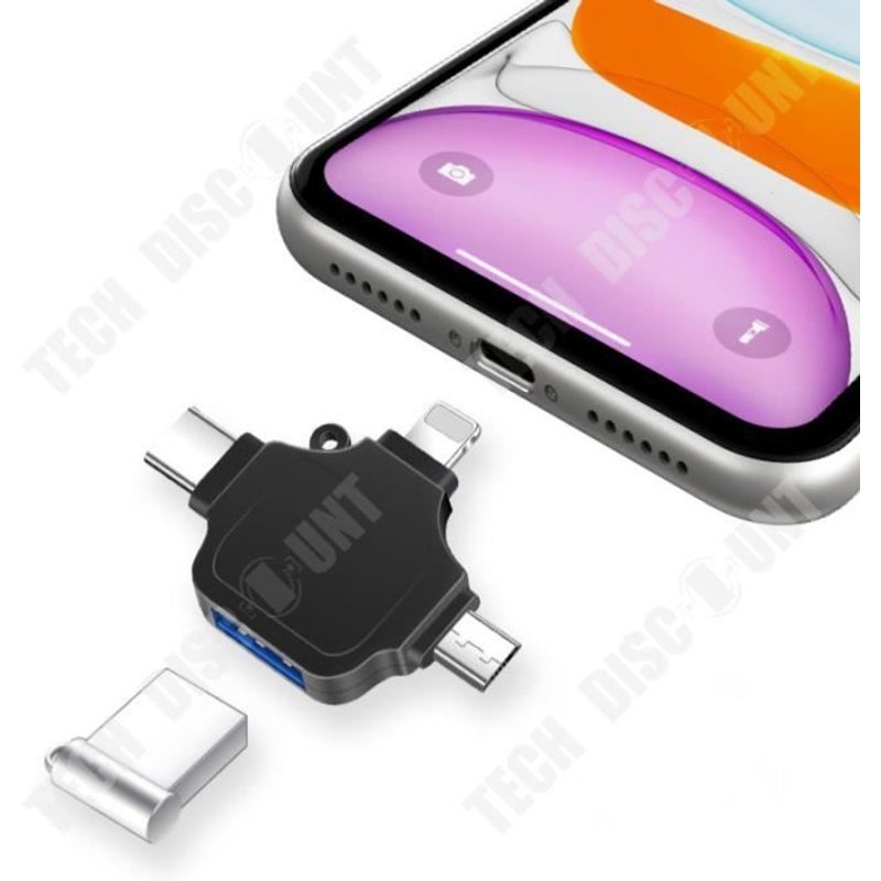 TD® Convertisseur OTG multifonction haute vitesse adapté au modèle Apple typec Android vers USB trois-en-un noir