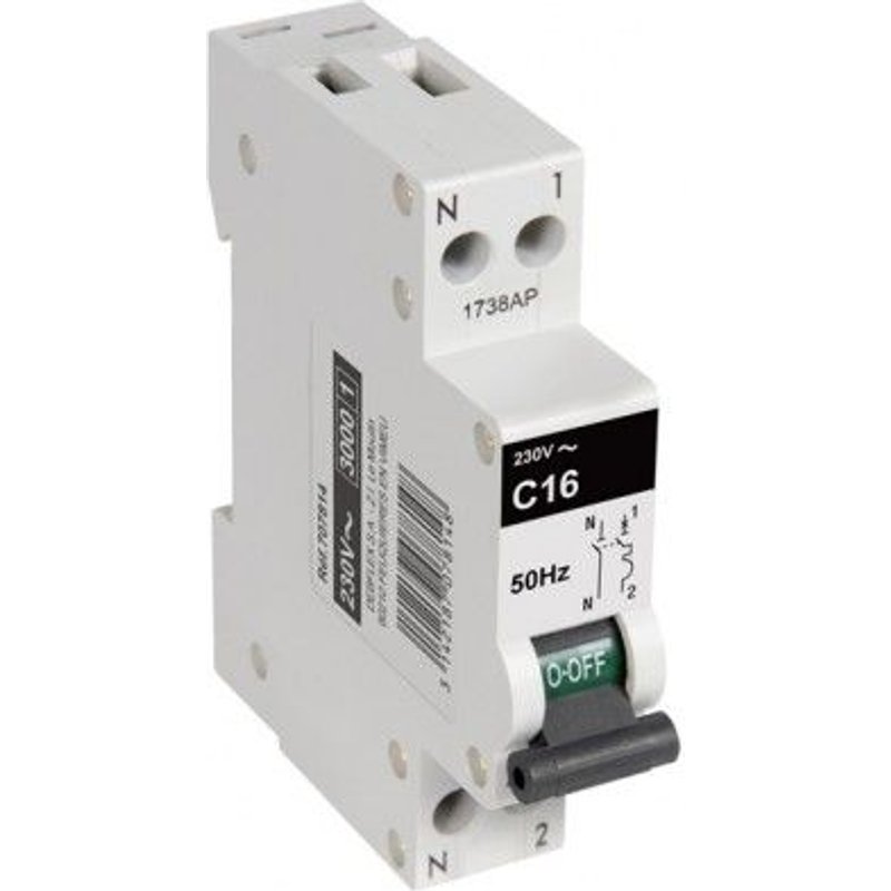 Disjoncteur 3KA - 1 module - PH+N - 16A - gris DEBFLEX