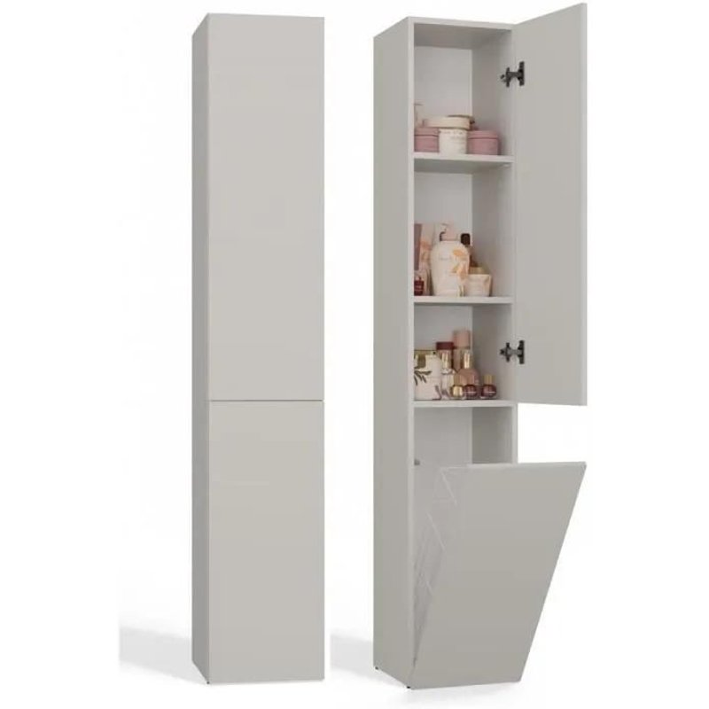 Yana - Meuble Salle De Bain Avec Panier À Linge Beige - 31x30x174 Cm - Colonne Rangement Sdb