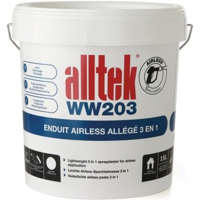 Enduit Airless - 3 en 1 - allĂ©gĂ© - prĂȘt Ă l'emploi - Alltek WW203 15L BRICOZOR