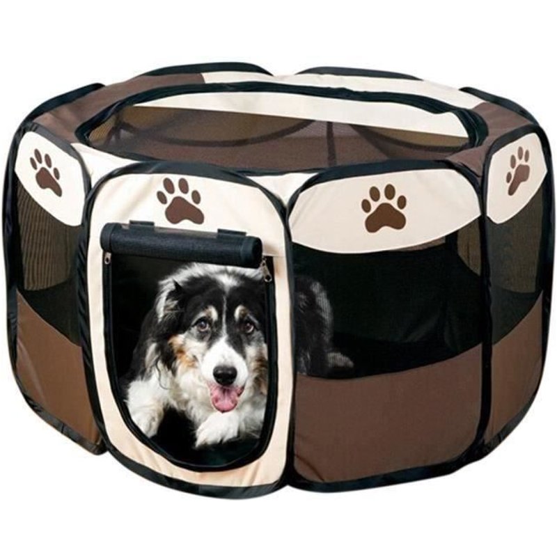 Qianle Parc Enclos De Chien Octogonal Cage Pour Chiots Et Petits Animaux Pliable Café 73 X 73 X 43 Cm Bi34284