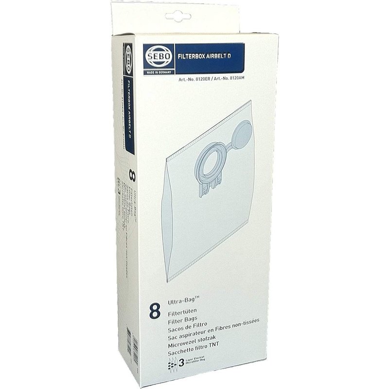 Sebo Filterbox D 8120 Sac aspirateur quadruple épaisseur pour airbelt D Avec bouchon de sac