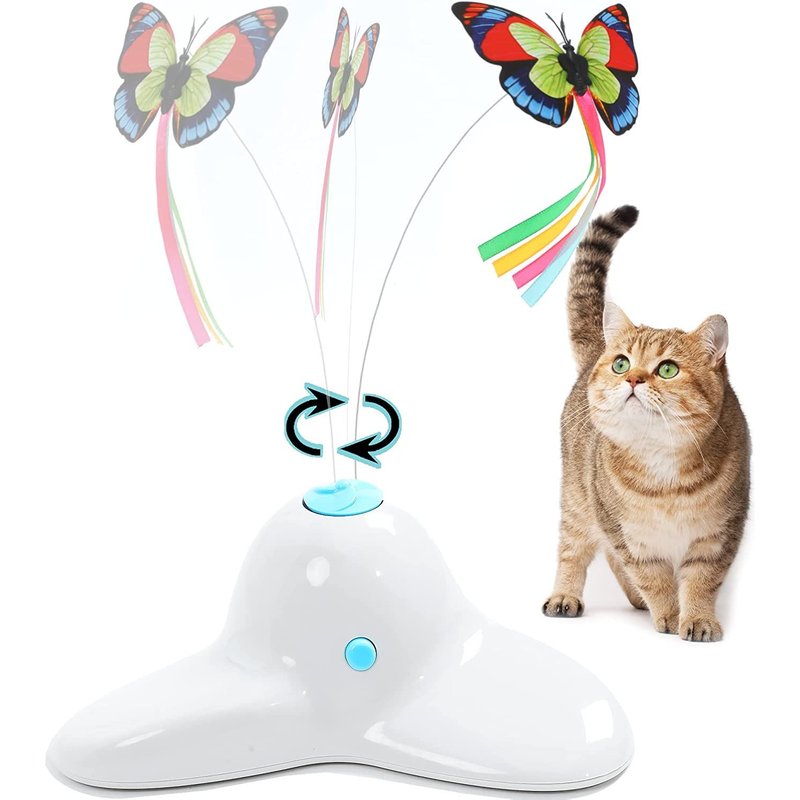 Blanc Jouet Interactif D'intérieur Pour Chat Avec Papillon Rotatif À 360°