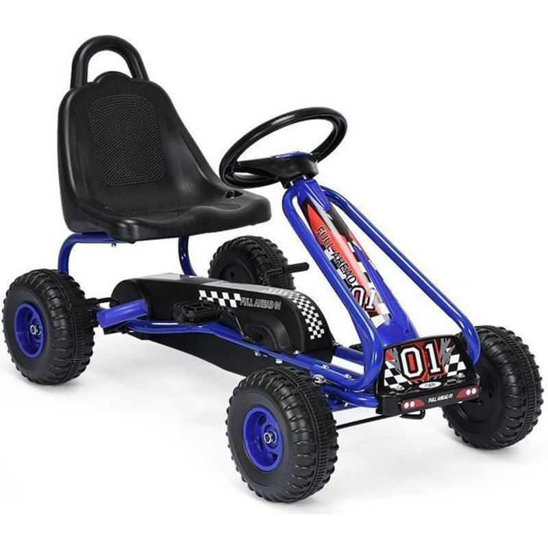 Costway Kart À Pédales Vélo Et Véhicule Pour Enfants Siège Réglable Avec Frein À Main Pour L'extérieur, Garçons Et Filles 3-6 Ans Bl