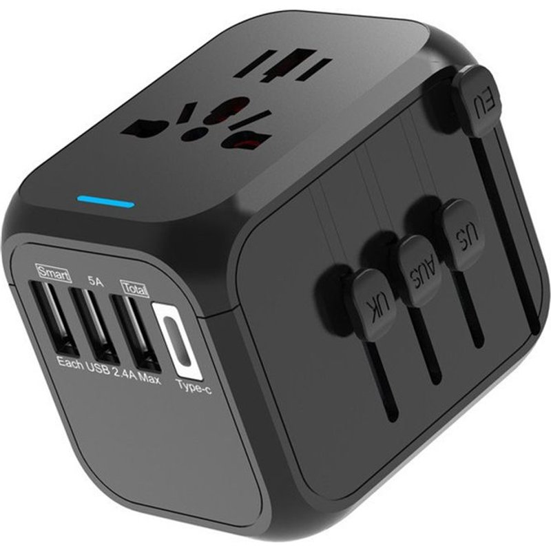 Adaptateur Voyage, Adaptateur Prise Universelle avec Type-C + 3 Ports USB Prise AC, Adaptateur Prise France vers USA UK Allemagne Thailande Italie Australie Chine Japon