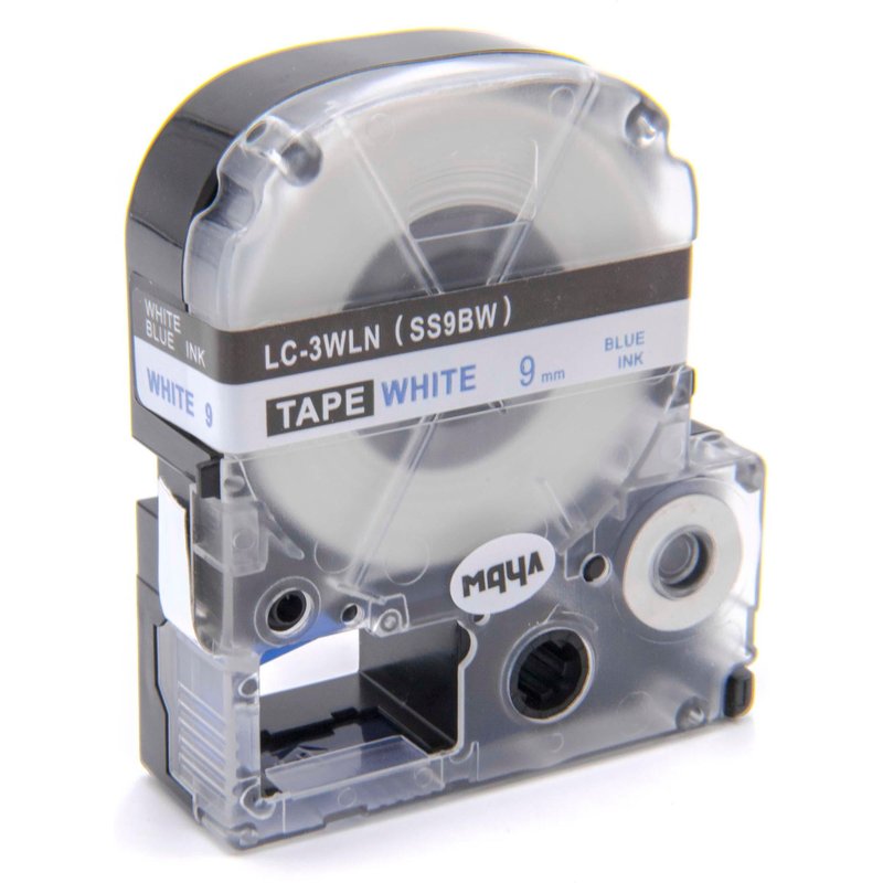 vhbw Ruban compatible avec KingJim SR3900C, SR330, SR3900P, SR230C, SR180, SR150, SR300TF, SR3700P imprimante d'étiquettes 9mm Bleu sur Blanc
