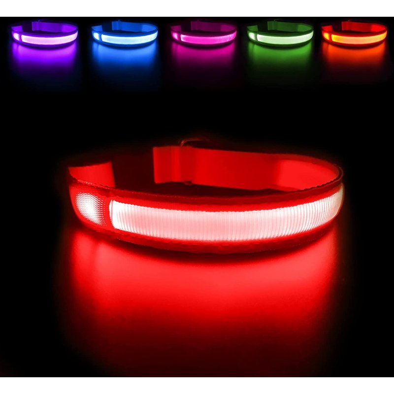 Collier Chien Lumineux Rechargeable Et Etanche, Led Clignotant Collier De Sécurité Avec Ceinture Réglable Pour Petits/Moyens/Gros Chiens(Rouge, L)