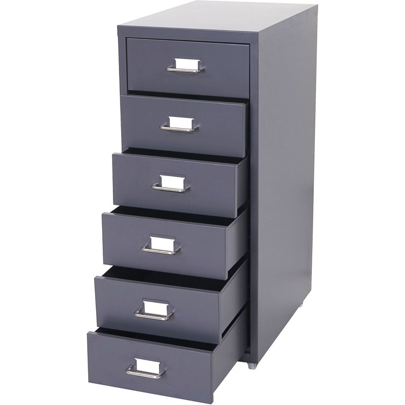 Caisson À Tiroirs En Acier 69x28x41cm 6 Tiroirs Gris Foncé 04_0004354