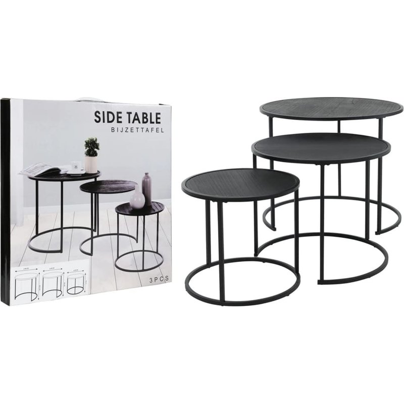 H&s Collection Ensemble De Tables D'appoint 3 Pcs Noir