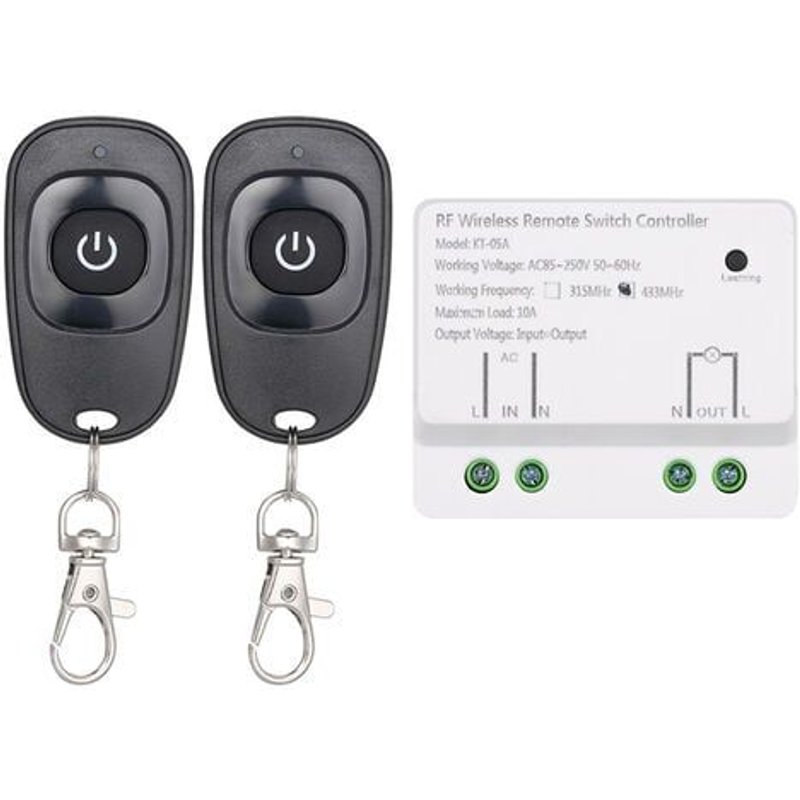 Commutateur de telecommande sans fil monocanal AC85-250V avec une ou deux telecommandes 433Mhz AK-KT05A + AK-BYD01, une pour deux