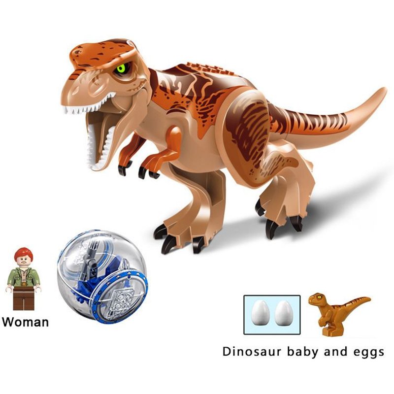 Dinosaure T-Rex Ptérodactyle Blocs De Construction Monde Jurassique Briques De Construction Enfants Jouet Cadeau (T-Rex Marron Avec Balle Et Personnage)