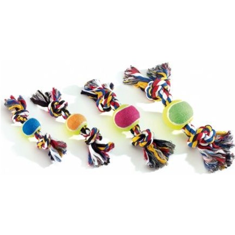 Jouet Chien, Noeud Coton + Balle De Tennis (Taille : 26 Cm, 120 G)