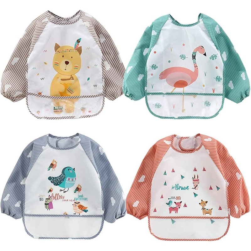 4 Pcs Bavoirs Bébé Manches Longues Bavoir Manches Imperméables 0-3 Ans