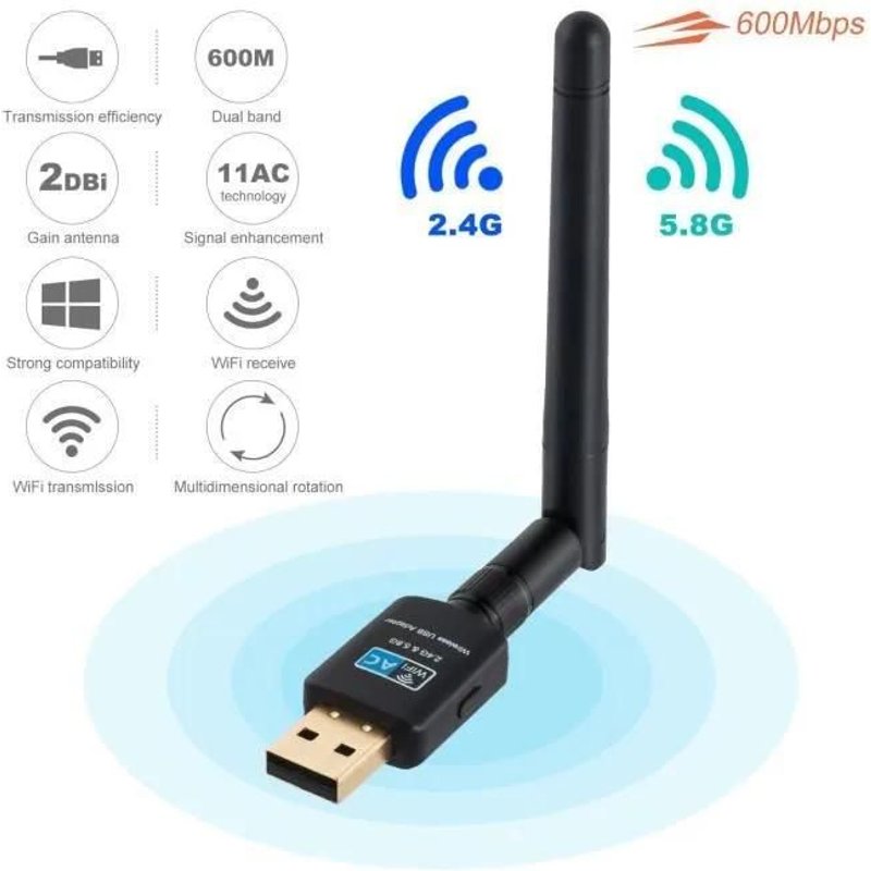 Dongle WiFi 600Mbps, Clé WiFi Adaptateur USB 4G pour PC Windows etc