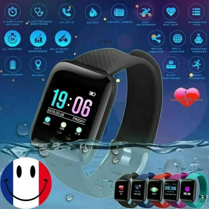 Détails Sur 116 Plus Montre Intelligente Bluetooth Sport Montres Santé Bracelet Fréquence (Bleu)
