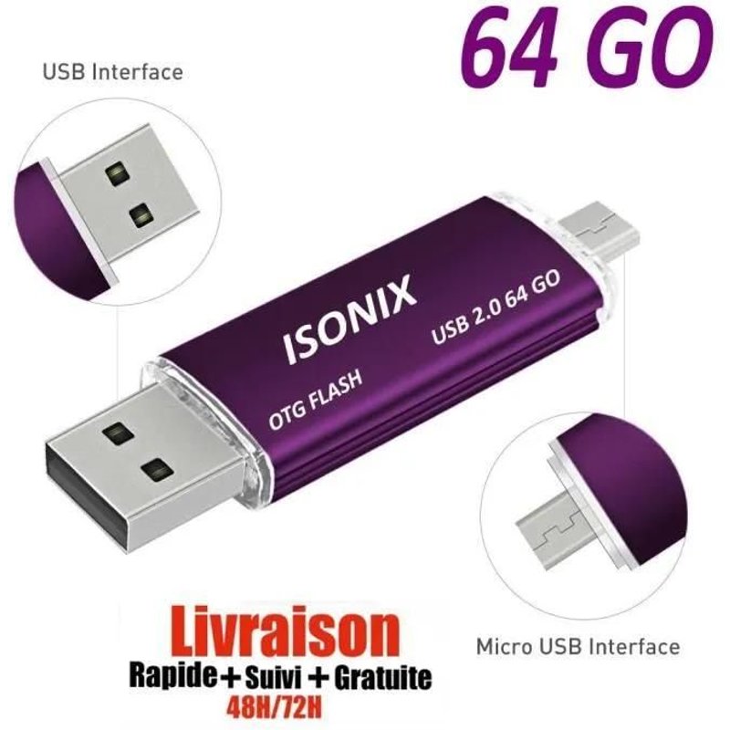 Clé USB 64 GO 2 en 1 Micro Usb Drive Pour Android Smartphones Tablette PCs - VIOLET