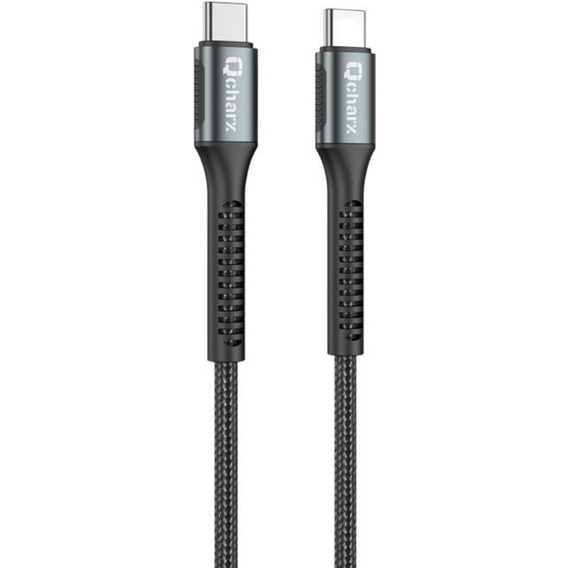 Câble Qcharx Prague Type-C vers Type-C 3A 60W (1m) Câble en tissu doux noir en alliage d'aluminium