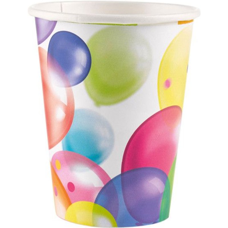 Lot De 8 Gobelets Jetables Balloons 250 Ml - Multicolore