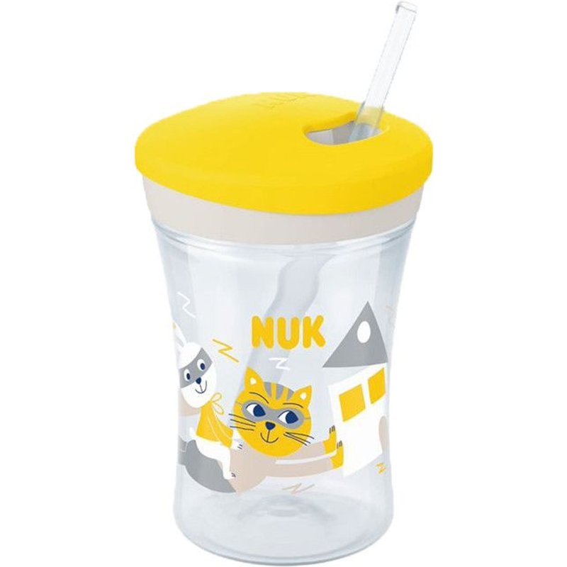 Tasse Action Cup Avec Paille En Silicone 12 Mois + - Jaune