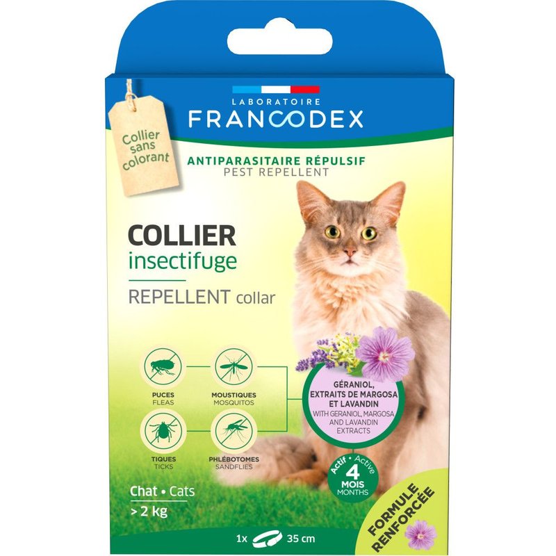 Collier Insectifuge Pour Chats De Plus De 2 Kg Longueur 35 Cm Formule Renforcée
