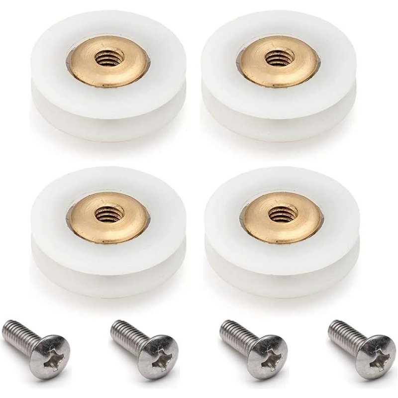 Lot de 4 roulettes rainurées de rechange pour porte de douche 19 mm de diamètre Blanc