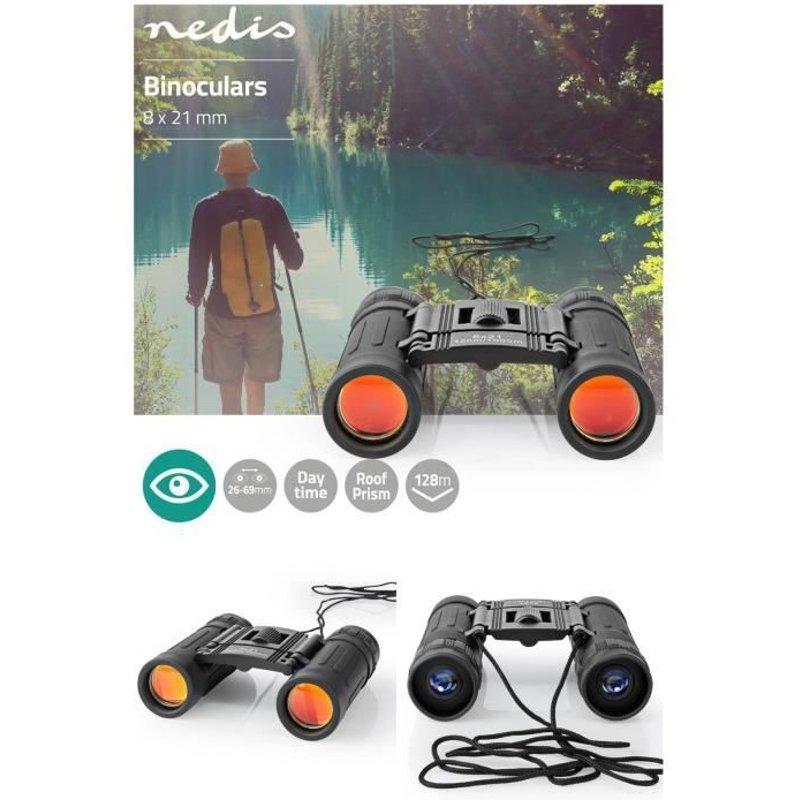 Jumelles Optique Agrandissement 8X Diamètre de l'objectif 21mm Dégagement Oculaire Champ de Vision 128 m Sac de voyage inclus