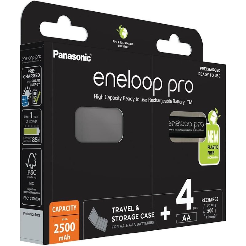 PANASONIC Eneloop Pro 4 Piles Rechargeables AA 2500mAh avec Boite de rangement