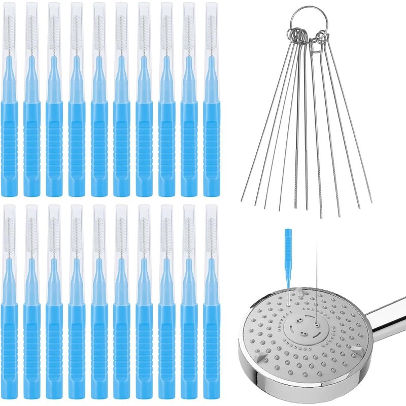 30pcs Nettoyant Pommeau de Douche Outils, Brosse Nettoyage Pommeau de Douche Pics de Nettoyage pour Pomme de Douche Brosse de Nettoyage pour Petit Trou Espace Buse Fente (Bleu)