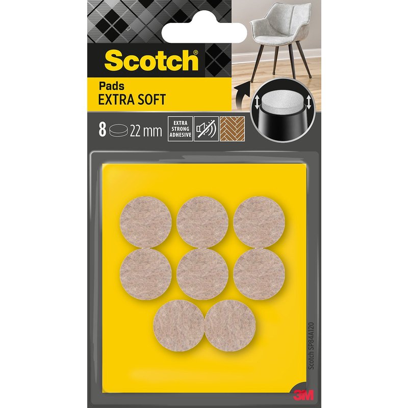 Patin en feutre laine adhésif rond beige Scotch ø22 mm, lot de 8