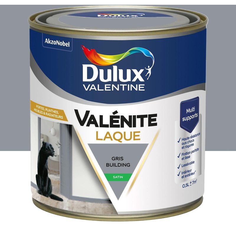 Laque acrylique Valénite Dulux Valentine gris building satin 500ml