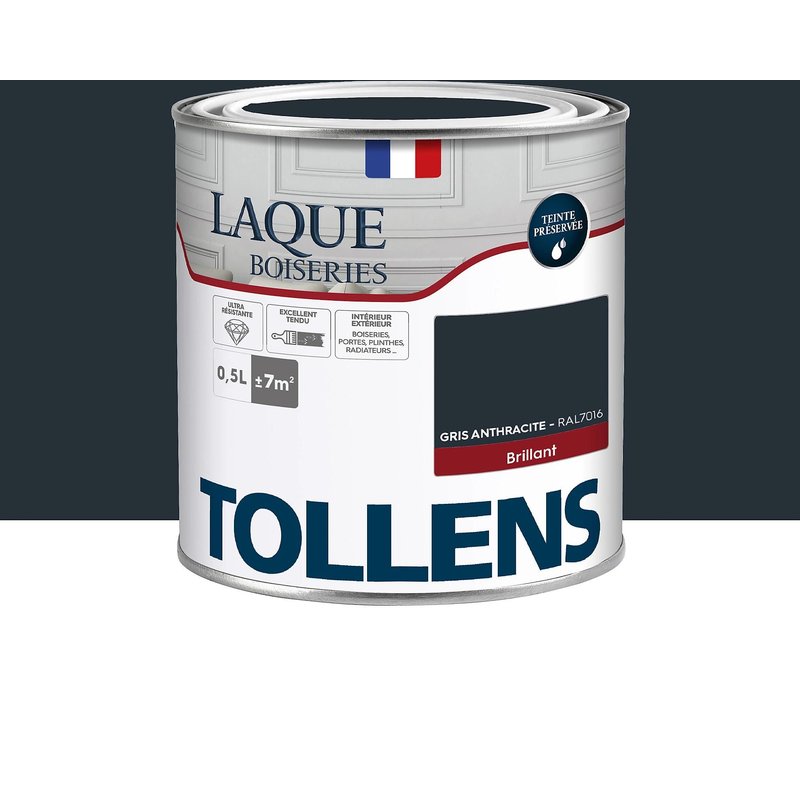 Laque boiseries et métal Tollens brillant gris anthracite RAL 7016 500ml