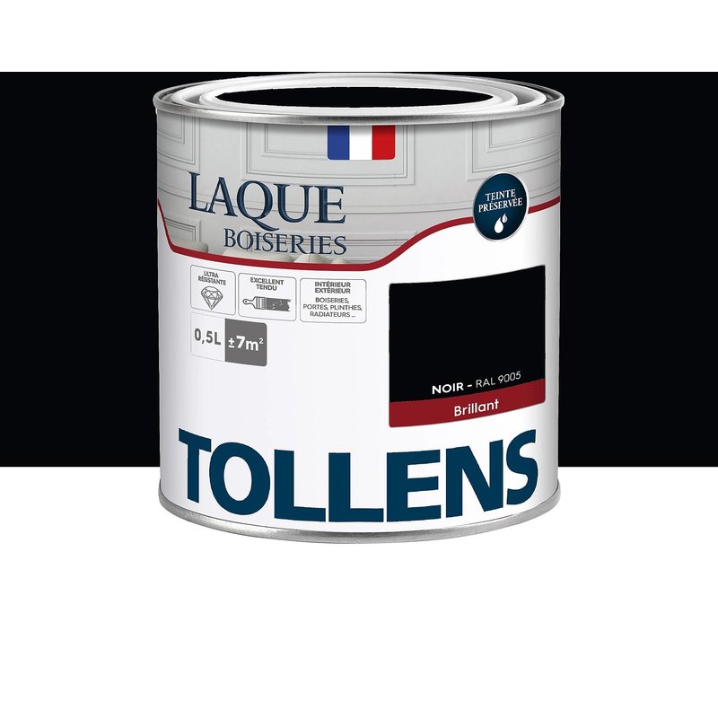 Laque boiseries et métal Tollens brillant noir RAL 9005 500ml
