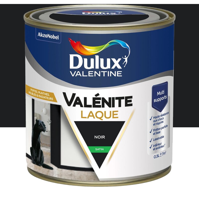 Laque Valénite Dulux Valentine Acrylique satin noir 500ml