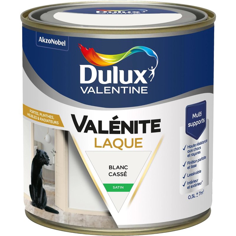 Laque Valénite Dulux Valentine Acrylique satin blanc 500ml