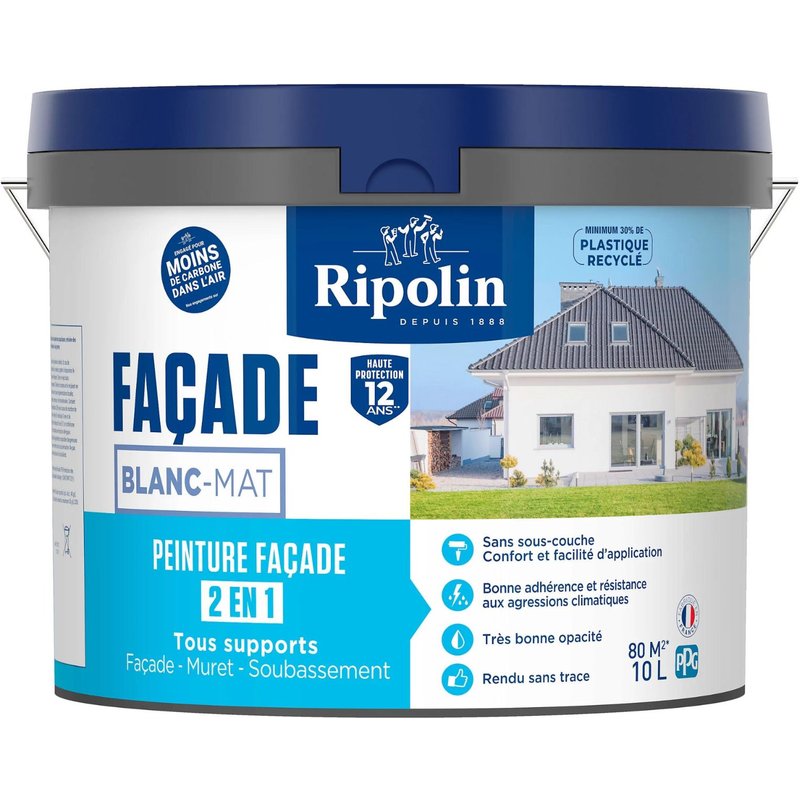 Peinture façade 2 en 1 Ripolin blanc mat 10L