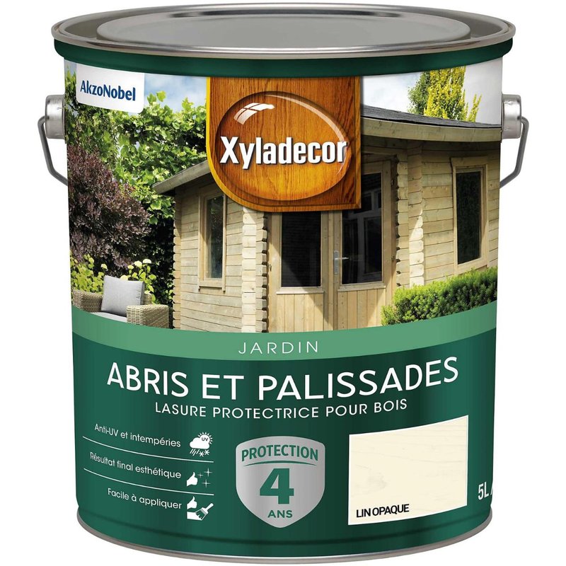 Lasure extérieure de protection pour abris et palissades en bois Xyladecor mat 5L lin opaque