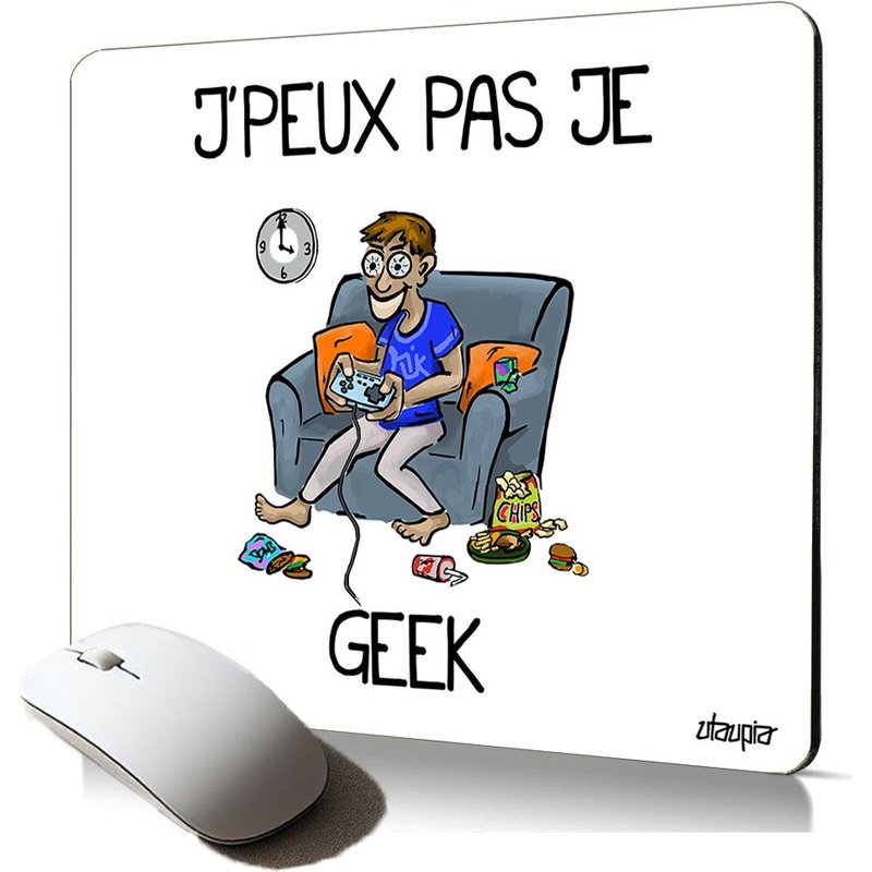 tapis de souris souple j'peux pas je geek bureau humour cadeau pour gamer gaming drole texte bande dessinée jeux video play