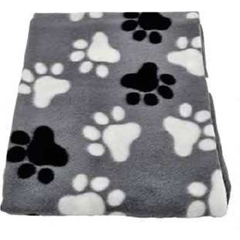 Couverture Plaid Pour Chien Ou Chat - Microfibre Polyester 70 X 100 Cm Imprimé Pattes - Gris Blanc - Zamibo