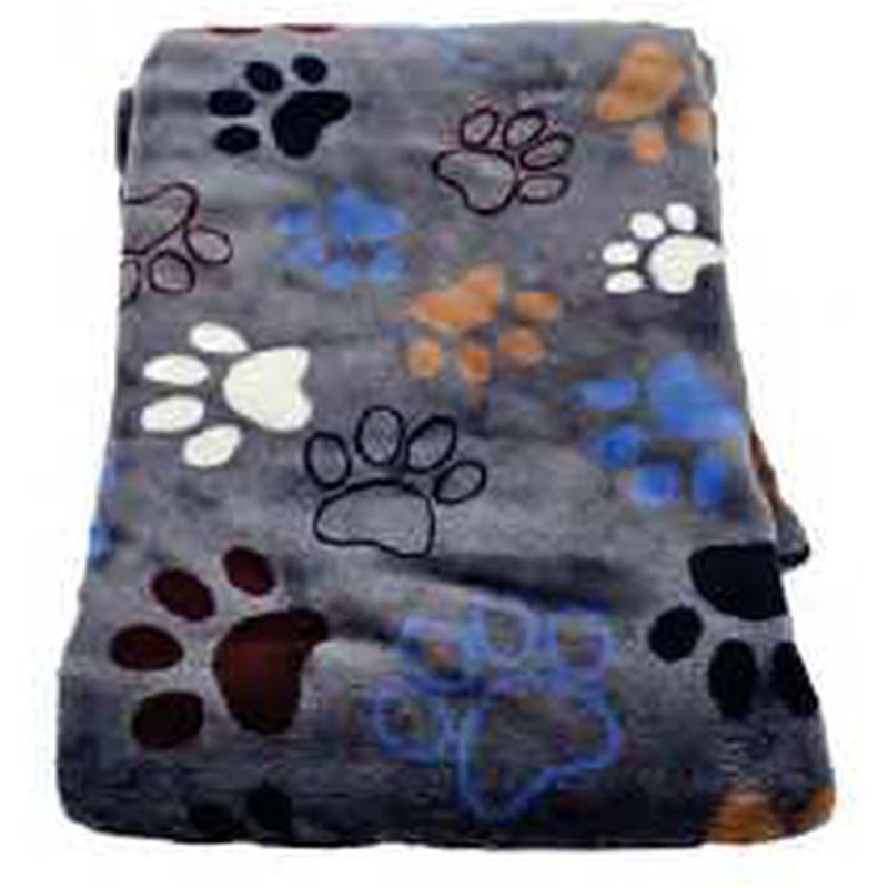 Couverture Plaid Pour Chien Ou Chat Microfibre Sherpa 70 X 100 Cm Imprimé Pattes - Gris Brun Bleu Blanc - Zamibo