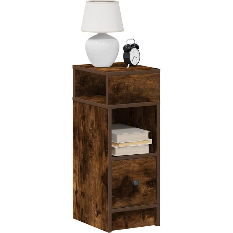 Vidaxl Table De Chevet Avec Tiroir Chêne Fumé 25x31x66 Cm