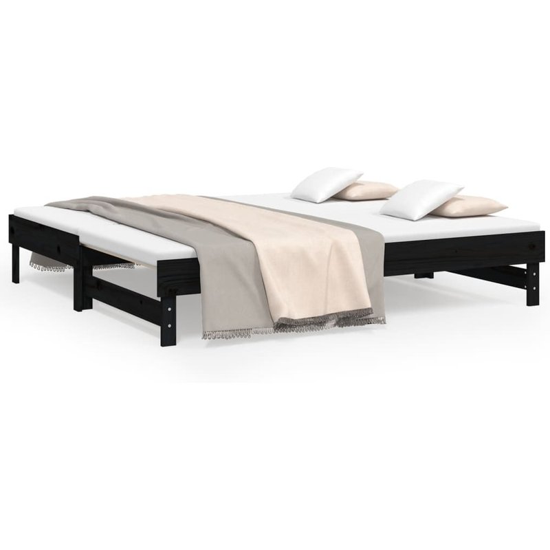 Vidaxl Lit Coulissant Noir 2x(75x190) Cm Bois De Pin Massif