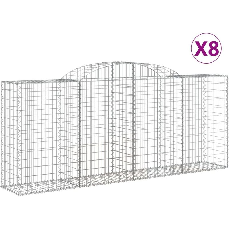 Vidaxl Paniers À Gabions Arqués 8 Pcs 300x50x120/140 Cm Fer Galvanisé