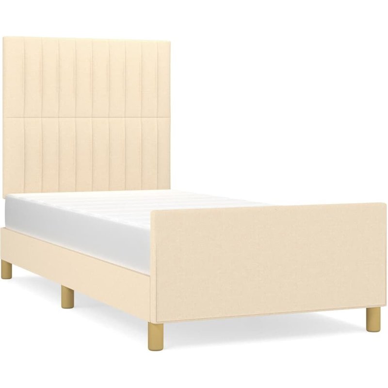 Cadre De Lit Avec Tête De Lit 90x190cm, Tissu Crème, Hauteur Réglable, Lattes En Contreplaqué
