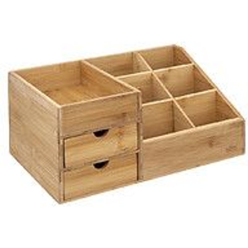 Organiseur De Salle De Bain Rangement Maquillage 2 Tiroirs Et 7 Compartiments En Bambou